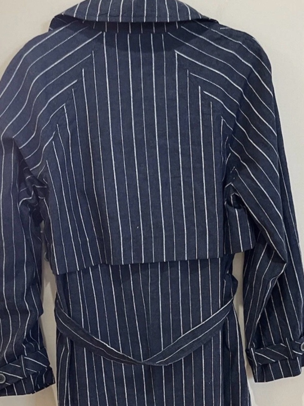 Striped Black Trench Coat - Women's Longline Coat - Picture 4 of 12